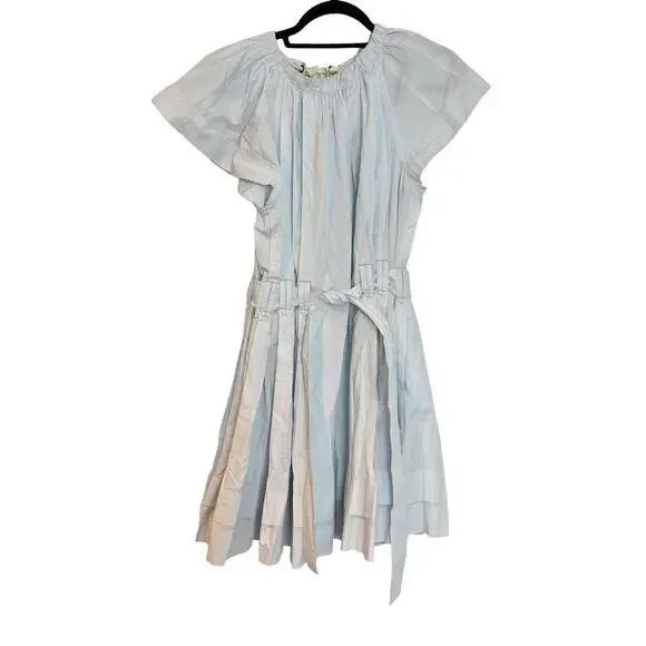 Ulla Johnson Mae Mini Dress Sea Glass Poplin Babydoll Pleated Women's Size 6 NWT - Picture 5 of 13